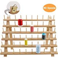 New brothread 60 Carretes Organizador de hilo de madera/estante de hilo con ganchos para colgar para bordar, acolchar y coser hilos