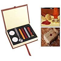 Itian Sello de Lacre Barras de Cera de Sellado Cuchara de Fusi&oacute;n Juego de Velas con Caja de Regalo, sello sello de lacre regalo cl&aacute;sico de la vendimia pasado de moda antiguos y encerados palos