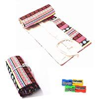 Estuche para l&aacute;pices Raylinedo&reg; de tela enrollable con 36&nbsp;orificios para l&aacute;pices, color rosa, estilo bohemio