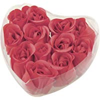 TOOGOO(R) 12pzs Jabon de petalo brote de rosa perfumado rojo Favor de boda + caja de forma del corazon