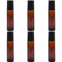 Kentop 6Pcs Aceite Esencial de Botellas 10 ML, Cristal &aacute;mbar Mini Roll On vac&iacute;os de Aceite Botella rellenable