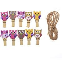 Monbedos Juego de 10 pinzas de madera para colgar fotos, manualidades, decoraci&oacute;n de bricolaje con cuerda de c&aacute;&ntilde;amo de 2 metros