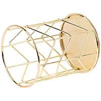 JUNGEN Portal&aacute;pices de metal creativo con Decoraci&oacute;n de patr&oacute;n de onda de hierro Titular de pluma del hueco Organizador de pincel de maquillaje
