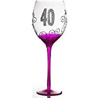 Boxer Tallulah - Copa de vino decorada a mano, dise&ntilde;o conmemorativo de 40 cumplea&ntilde;os, color azul