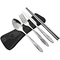 ZREAL 4 Piezas/Set de Acero Inoxidable Tenedor Cuchara Palillos Viajes de Camping Cubiertos Herramientas vajilla