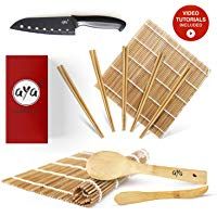 AYA Kit para Sushi - Kit en Bamb&uacute; Cuchillo de Sushi &ndash; Videos Tutoriales en L&iacute;nea - 2 Esterillas para Enrollar &ndash; Esterillas de Bamb&uacute; 100% Natural de Primera Calidad.