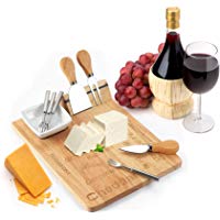 Decodyne - Juego de tabla de queso con 3 cuchillos y 4 tenedores peque&ntilde;os para servir, incluye plato de porcelana para salsas y condimentos