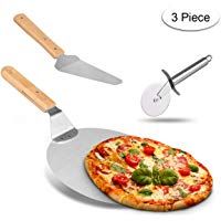 Pala Pizza - Weeygo Pizza Paddle+Peel+Cutter Redonda de Acero Inoxidable con Mango de Madera, Cortapizzas Pizza Stone Cortador de Pizza Pala Cortadora de Traslado Pala de Panader&iacute;a Herramientas