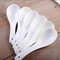 5pcs chino blanco cuchara de cer&aacute;mica vajilla de cocina de arroz sopa cuchara Scoop