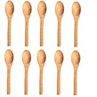 JUNGEN 10 pcs Cuchara de bamb&uacute; para ni&ntilde;os Cucharillas de sopa Cuchar&oacute;n para T&eacute; Postre Zumos Helado 14,5 * 3,6 cm (Elipse)