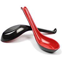 iTemer, 2 cucharones chinos de 16&nbsp;cm con mango de pl&aacute;stico duro, color rojo y negro, funcionan como cuchara de degustaci&oacute;n, cucharas de tapa y cucharas de aperitivo