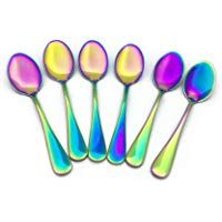 Renohef - Juego de 6 cucharas de caf&eacute; con arco&iacute;ris de titanio de acero inoxidable chapado en titanio, cuchara de t&eacute; y cuchara de helado, cuchara de postre, cuchara de fruta, cubiertos de boda