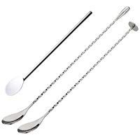 Cuchara para mezclar con mango largo, cuchara de acero inoxidable, cuchara para c&oacute;ctel, cuchara de bar con patr&oacute;n de espiral, cuchara para mezclar c&oacute;cteles, 3 en 1