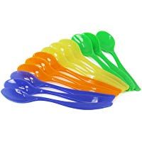 COM-FOUR&reg; 12x cucharas de huevo de pl&aacute;stico, cucharas de postre en azul, amarillo, verde y naranja (12 piezas)