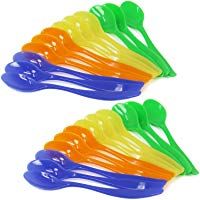 COM-FOUR&reg; 24 cucharas de pl&aacute;stico para huevos, cucharas de postre en azul, amarillo, verde y naranja (24 piezas)