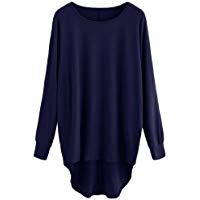 Luckycat Moda para Mujer Casual Color s&oacute;lido Cuello Redondo Manga Larga Jersey Suelto Blusa Tallas Grandes Suelta