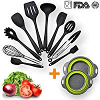 Veggycook 10&nbsp;Utensilios de Cocina en Silicona Anti Rayure sin BPA s&oacute;lidos (Resistente al Calor + 2&nbsp;coladores Plegables (Silicona, de tama&ntilde;os sin BPA