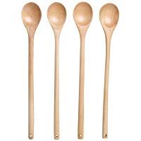 BESTONZON 4pcs mango largo de cocina de madera cocina cuchara de mezcla taza de t&eacute; cuchara caf&eacute; revuelva cucharas (color de madera)
