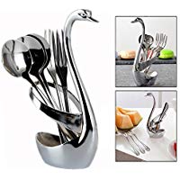 Itian Acero inoxidable-Kitchen Craft, cisne Base soporte, 3 cucharas, 3 tenedores