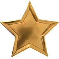 Rycnet - Plato de papel desechable (8 unidades), dise&ntilde;o de estrellas, color dorado