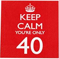 Neviti - Servilletas para 40&ordm; cumplea&ntilde;os, dise&ntilde;o con texto en ingl&eacute;s Keep Calm