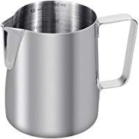 Anpro Creamer, Jarra de Leche 350 ml / 12 fl.oz. Jarra de Leche de Acero Inoxidable de la Leche para Espumar Durante Capuchino y Caf&eacute; con Leche, Plata (9 &times; 7,5 cm) 12 oz con marcas de medici&oacute;n