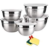 TUXWANG Bol de Acero Inoxidable Ensaladera de Acero Inoxidable Acero Inoxidable Bol Set 5in1 de Acero Inoxidable con Tapa y Medidas graduadas, apilable para un Almacenamiento m&iacute;nimo