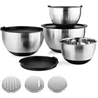 HOMFA Cuencos para Mezclado de Acero Inoxidable Set de 4 Boles de Cocina con Tapa 1L, 2L, 3L, 4,5L Tazon Mezclador Cuencos con Rallador