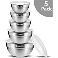Luvan Cuencos mezcladores de Boles de Acero Inoxidable 304,con Bordes Anchos para un Agarre y vertido f&aacute;ciles,extraprofundos para porciones generosas,aprobados por la FDA,sin BPA,vers&aacute;til,Juego de 5
