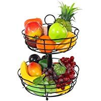 ESYLIFE - Cuenco de frutas de 2 niveles con forma de p&eacute;talo, color negro