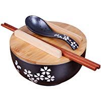 WNQ Japon&eacute;s Retro Creativo hogar cer&aacute;mica Ramen Bowl Sopa Sopa Cuenco vajilla Palillos con Tapa 16x8cm A+