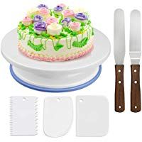 Soporte de torta giratorio de placa de pastel de Plato giratorio de decoraci&oacute;n de pastel de placa giratoria con 2 juegos de cuchillos, juego de 3 capas suaves de glaseado(de pl&aacute;stico)