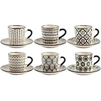 Juego de Seis Tazas de caf&eacute; STW Decoraci&oacute;n, Negras con Plato, 90 CC Porcelana H & H
