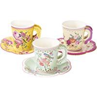 Talking Tables TS6-CUPSET-VINTAGE Truly Scrumptious Mixed Vintage Designs 12Pk Cup With Handle & Saucers Set, Papel