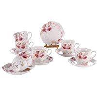 Juegos de Tazas Caf&eacute; Porcelana Inglesa - 7oz/ 220ml Blanco Rayas Cappuccino Tazas y Platoes Set Dise&ntilde;o Modernas con Borde Dorado Tazas de T&eacute;