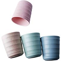 UPSTYLE respetuoso con el medio ambiente Healthy trigo paja Biodegradable bamb&uacute; taza de pl&aacute;stico, vaso, copa para agua, caf&eacute;, leche, zumo, t&eacute; tama&ntilde;o 200&nbsp;ml (Pack de 4, Verde, Azul, Rosa, Amarillo)