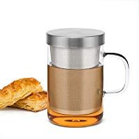 Samadoyo taza de t&eacute; de cristal de borosilicato de alta calidad con de calidad alimentaria sus # 304 infusor filtro, t&eacute; taza para caf&eacute; de t&eacute; o t&eacute; bolsa, resistente al calor, 500 ml, LFGB Test.