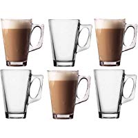 Takestop&reg; - Juego de 6 tazas de 140 ml., taza para cappuccino, leche, bebida caliente, t&eacute;, de cristal, con mango, vaso para bar