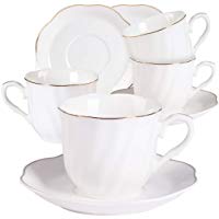 Set de Tazas de Caf&uml;&brvbar; Espresso y Platillo - 80ML/2,8OZ Verde Servicio de Caf&uml;&brvbar; Regalo Porcelana Ingl&uml;&brvbar;s Juegos de 6 Tazas de T&uml;&brvbar; para Caf&uml;&brvbar; Solo, T&uml;&brvbar; Verde (4 Blanco MUG)
