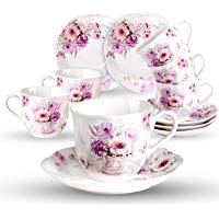Cer&uml;&cent;mica 6 Juegos de Tazas de Caf&uml;&brvbar; Con Platos - 80ML Exquisita Dise?o de Flores Floreciente Set de Regalo de Set de Caf&uml;&brvbar; Tazas Para Espresso, Caf&uml;&brvbar; Solo, Cortado