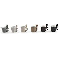 Villa d'Este Home Tivoli Moderno Juego de 6&nbsp;Tazas de Caf&eacute; con Cuchara, de Gres, Negro/Gris/Marr&oacute;n, 6&nbsp;Unidades