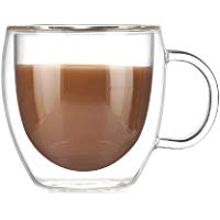 Doble capa de cristal taza con asa tazas de vidrio de borosilicato transparente de resistencia al calor para t&eacute;, caf&eacute;