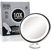 Fancii Espejo de Maquillaje LED con Aumento de 10X, Espejo Cosm&eacute;tico Iluminado con Ventosa, Regulable Luz LED Diurna, 20 cm de Ancho, Rotaci&oacute;n 360&deg;, Port&aacute;til y Sin Cable