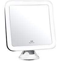 Fancii Espejo Maquillaje con Aumento de 10x, Luz LED, Poderoso Ventosa, Rotaci&oacute;n 360&deg; - Espejo Iluminado de Ba&ntilde;o para Cosm&eacute;tico y Afeitar, Espejo Plegable para Viaje, Blanco