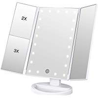 Espejo Maquillaje con Luz,[Regalo ] BESTOPE 21 LEDS Espejo Cosm&eacute;tico, Pantalla T&aacute;ctil Ajusta luz, Tr&iacute;ptica Aumentos 1x, 2x, 3x, Rotaci&oacute;n Ajustable de 180 &deg;, Fuente de Alimentaci&oacute;n Doble