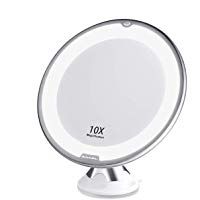 BEAUTURAL Espejo de Maquillaje con luz LED y Aumento de 10x, r&oacute;tulo Giratorio Ajustable y Ventosa, 8" de di&aacute;metro, a Pilas