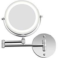 BATHWA Espejo de Aumento de Pared, Espejo tocador, con luz LED, 5X Aumento, Doble Cara giratoria de 360 &deg;, F&aacute;cil de Instalar