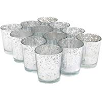 Maison & White Juego de 12 candelabros de cristal de t&eacute; de vidrio moteado de plata | Ideal para bodas, decoraci&oacute;n del hogar, fiestas, configuraciones de mesa y regalos | Plomo y libre de mercurio