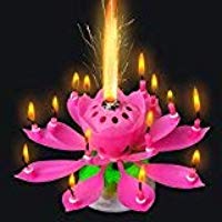 elegantstunning 3 Velas de Flores de Loto Musicales Fiesta Rom&aacute;ntica Sorpresa Luz de Regalo para Cumplea&ntilde;os (Azul + Amarillo + Rosa)