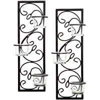 Hosley's Set de dos apliques de tealight de hierro negro de 13.75 "de Hosley, hecho a mano por artesanos, regalo ideal para bodas, fiestas, LED, jard&iacute;n de velas votivas, spa, Reiki O3